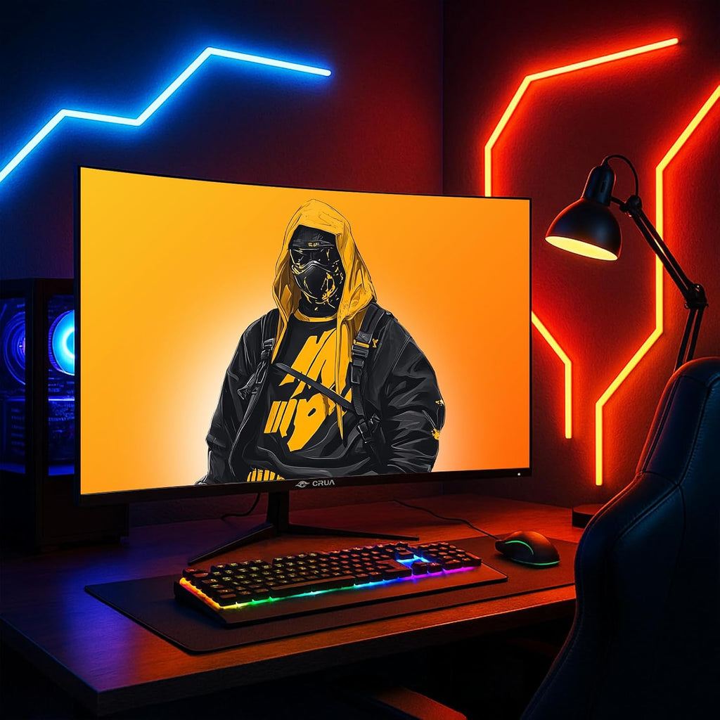 CRUA 32" Curved Gaming Monitor, 2K QHD 2560x1440P, 144Hz/165Hz Computer Monitors, 120% sRGB, FreeSync, Low Blue Light, 1800R VA Screen, HDMI 1.4/DP 1.2, Wall Mountable - Black
