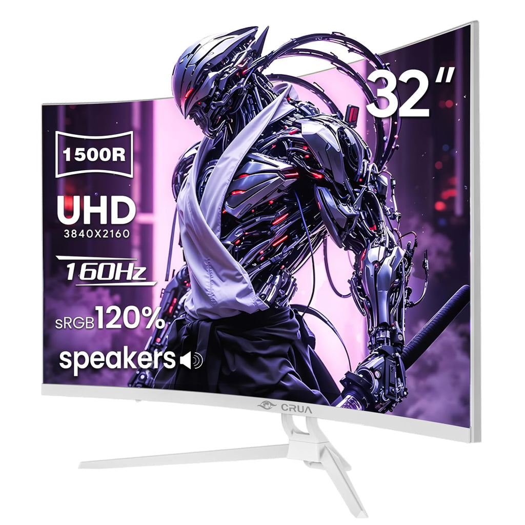 CRUA 32" Curved Gaming Monitor, 2K QHD 2560x1440P, 144Hz/165Hz Computer Monitors, 120% sRGB, FreeSync, Low Blue Light, 1800R VA Screen, HDMI 1.4/DP 1.2, Wall Mountable - Black