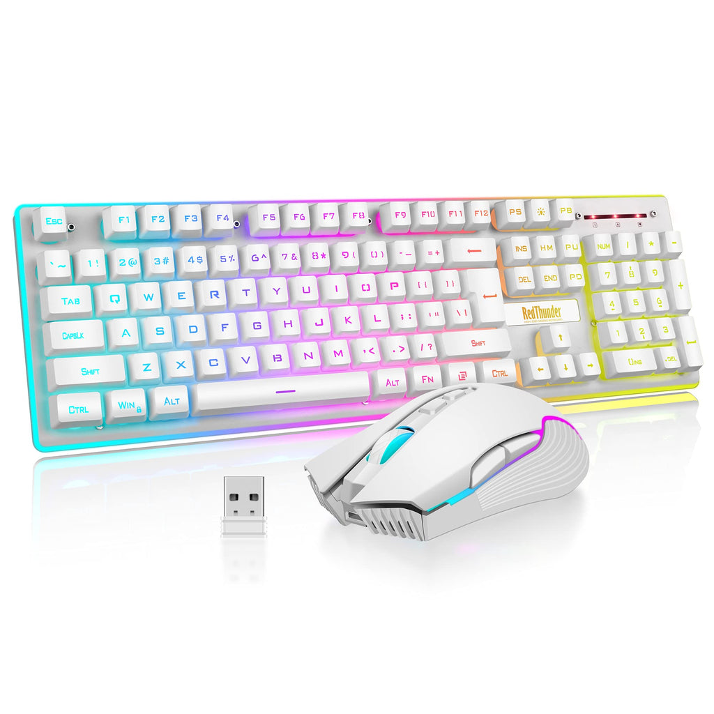 RedThunder K10 Wireless Gaming Keyboard and Mouse Combo, LED Backlit Rechargeable 3800mAh Battery, Mechanical Feel Anti-ghosting Keyboard + 7D 3200DPI Mice for PC Gamer (Black)