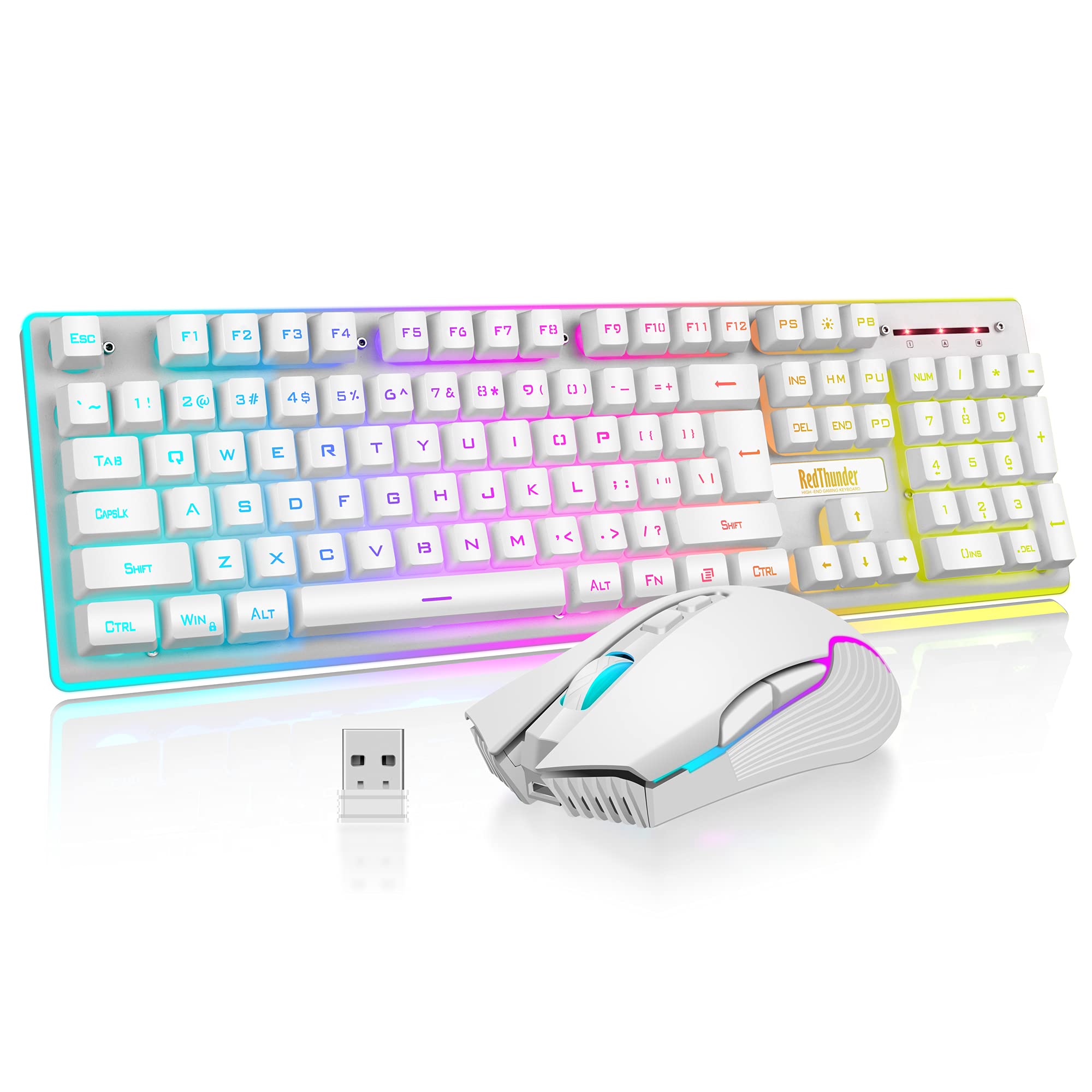 RedThunder K10 Wireless Gaming Keyboard and Mouse Combo, LED Backlit Rechargeable 3800mAh Battery, Mechanical Feel Anti-ghosting Keyboard + 7D 3200DPI Mice for PC Gamer (Black)