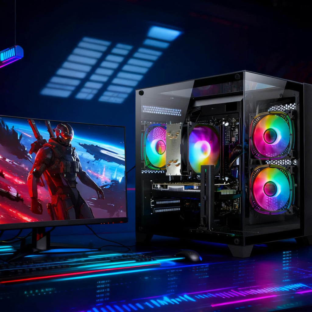 Gaming PC Desktop Computer - Ryzen 5 5500, Radeon RX 6500XT 4GB, 16GB DDR4 RAM, 1TB NVME SSD, Prebuilt Tower Computer (Black)