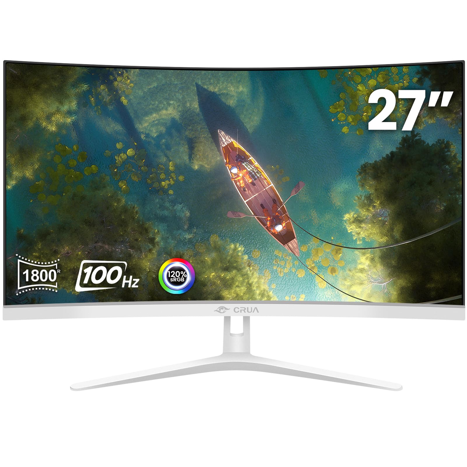 CRUA 32" Curved Gaming Monitor, 2K QHD 2560x1440P, 144Hz/165Hz Computer Monitors, 120% sRGB, FreeSync, Low Blue Light, 1800R VA Screen, HDMI 1.4/DP 1.2, Wall Mountable - Black
