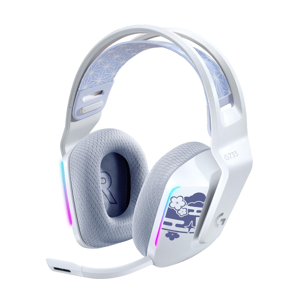 Logitech G733 Lightspeed Wireless Gaming Headset, Suspension Headband, Lightsync RGB, Blue VO!CE Mic, PRO-G Audio – White, Gaming Headset Wireless, PC, PS5, PS4, Switch Compatible