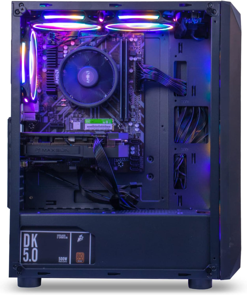 MXZ Gaming PC Desktop Computer, AMD Ryzen 5 5600X, RTX 4070, 16GB DDR4, NVME 1 T SSD, 6RGB Fans, Win 11 Pro Ready, Gamer Desktop Computer(R5 5600X| RTX4070)