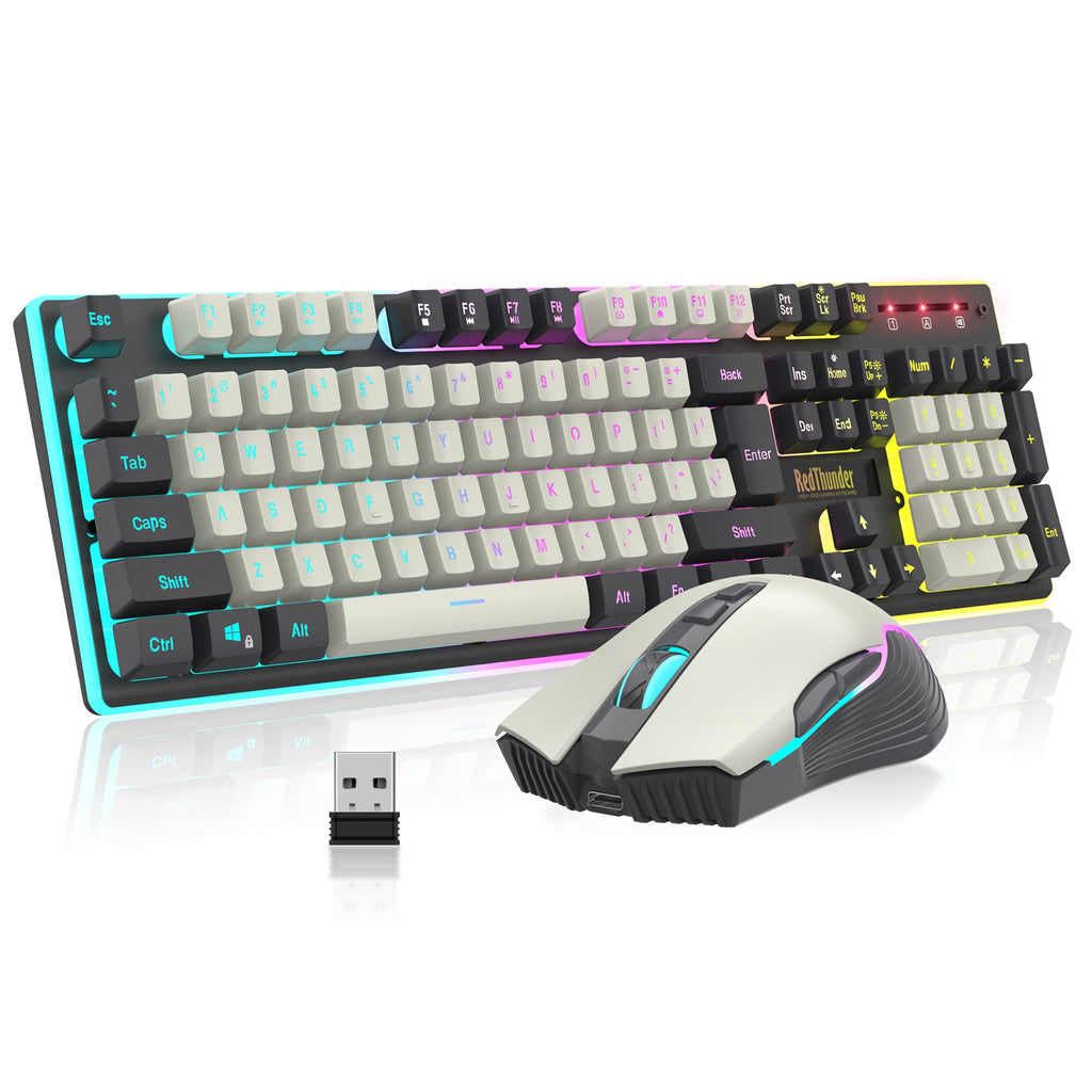 RedThunder K10 Wireless Gaming Keyboard and Mouse Combo, LED Backlit Rechargeable 3800mAh Battery, Mechanical Feel Anti-ghosting Keyboard + 7D 3200DPI Mice for PC Gamer (Black)