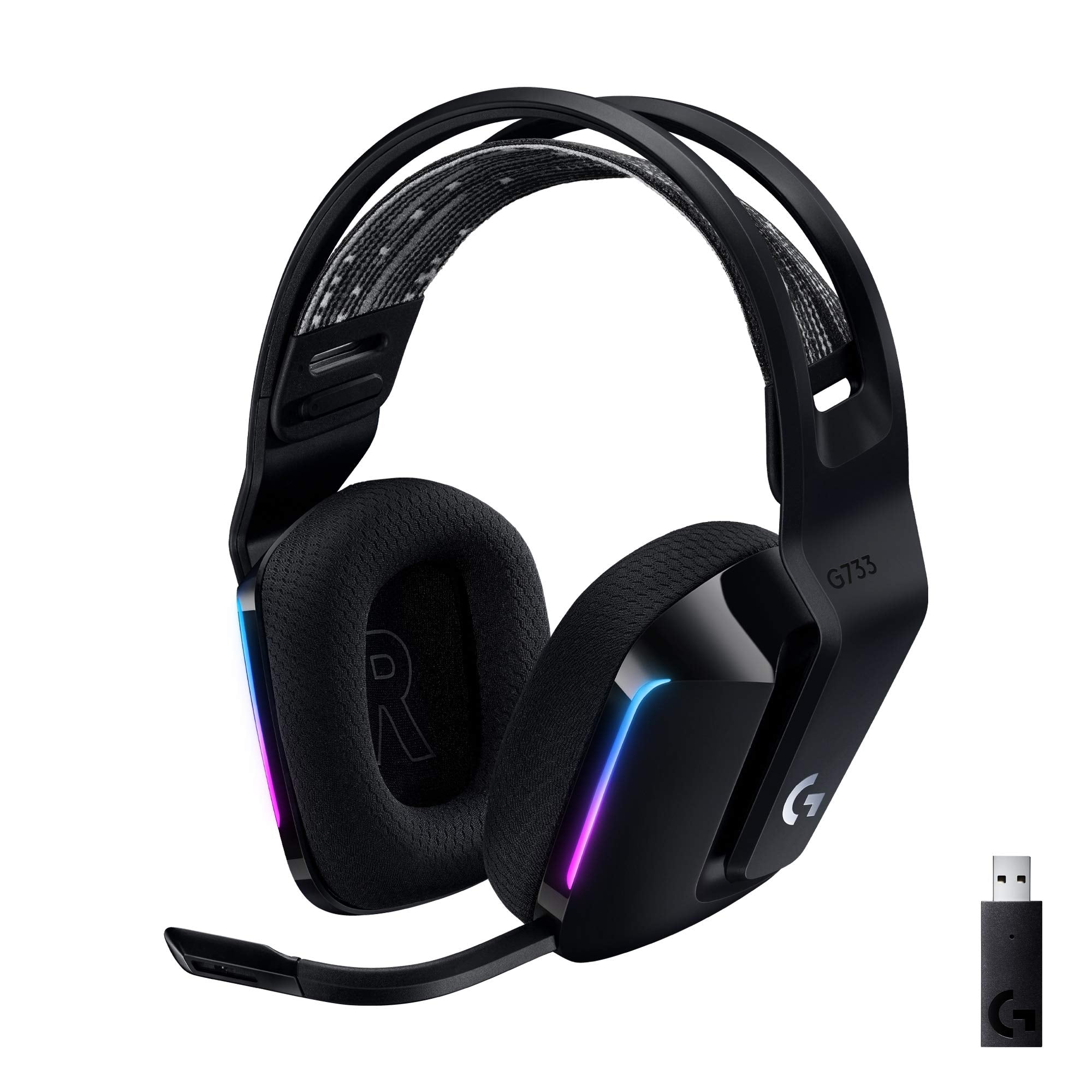 Logitech G733 Lightspeed Wireless Gaming Headset, Suspension Headband, Lightsync RGB, Blue VO!CE Mic, PRO-G Audio – White, Gaming Headset Wireless, PC, PS5, PS4, Switch Compatible