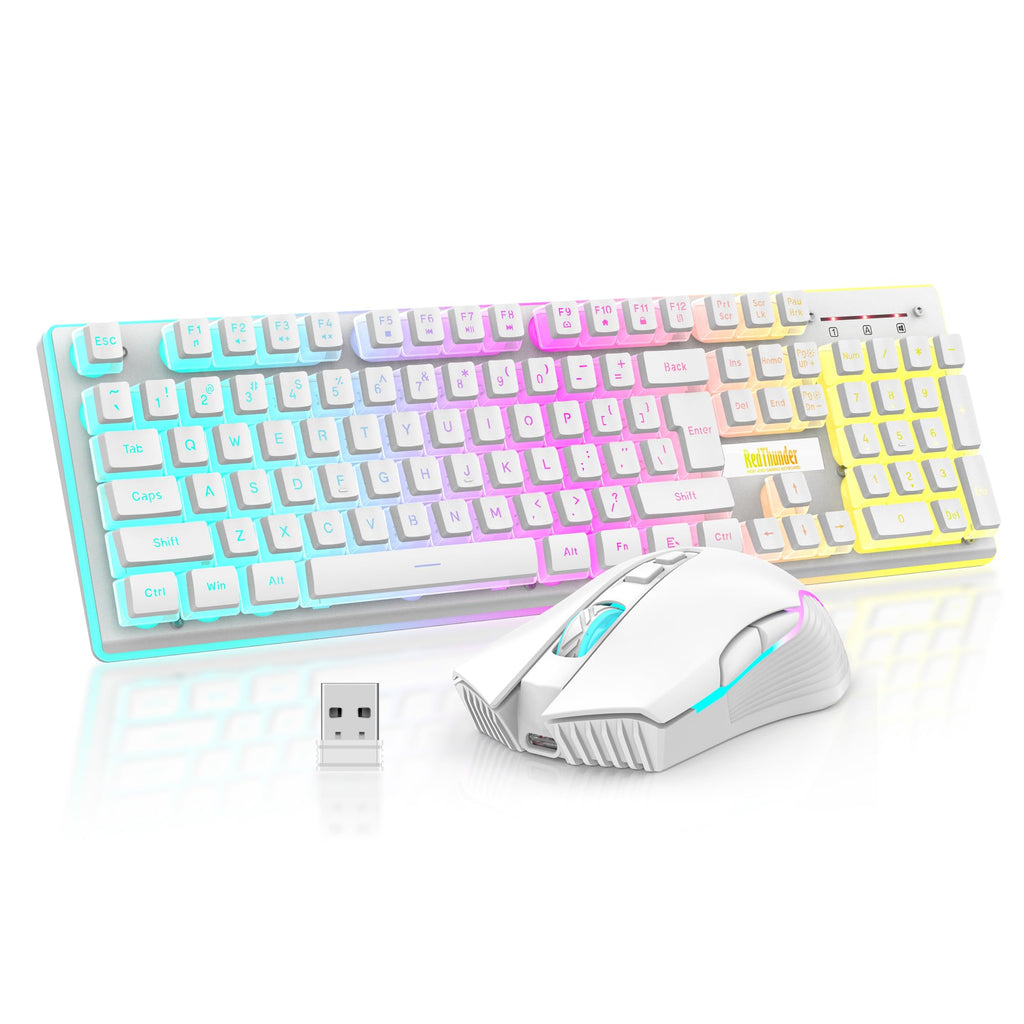 RedThunder K10 Wireless Gaming Keyboard and Mouse Combo, LED Backlit Rechargeable 3800mAh Battery, Mechanical Feel Anti-ghosting Keyboard + 7D 3200DPI Mice for PC Gamer (Black)