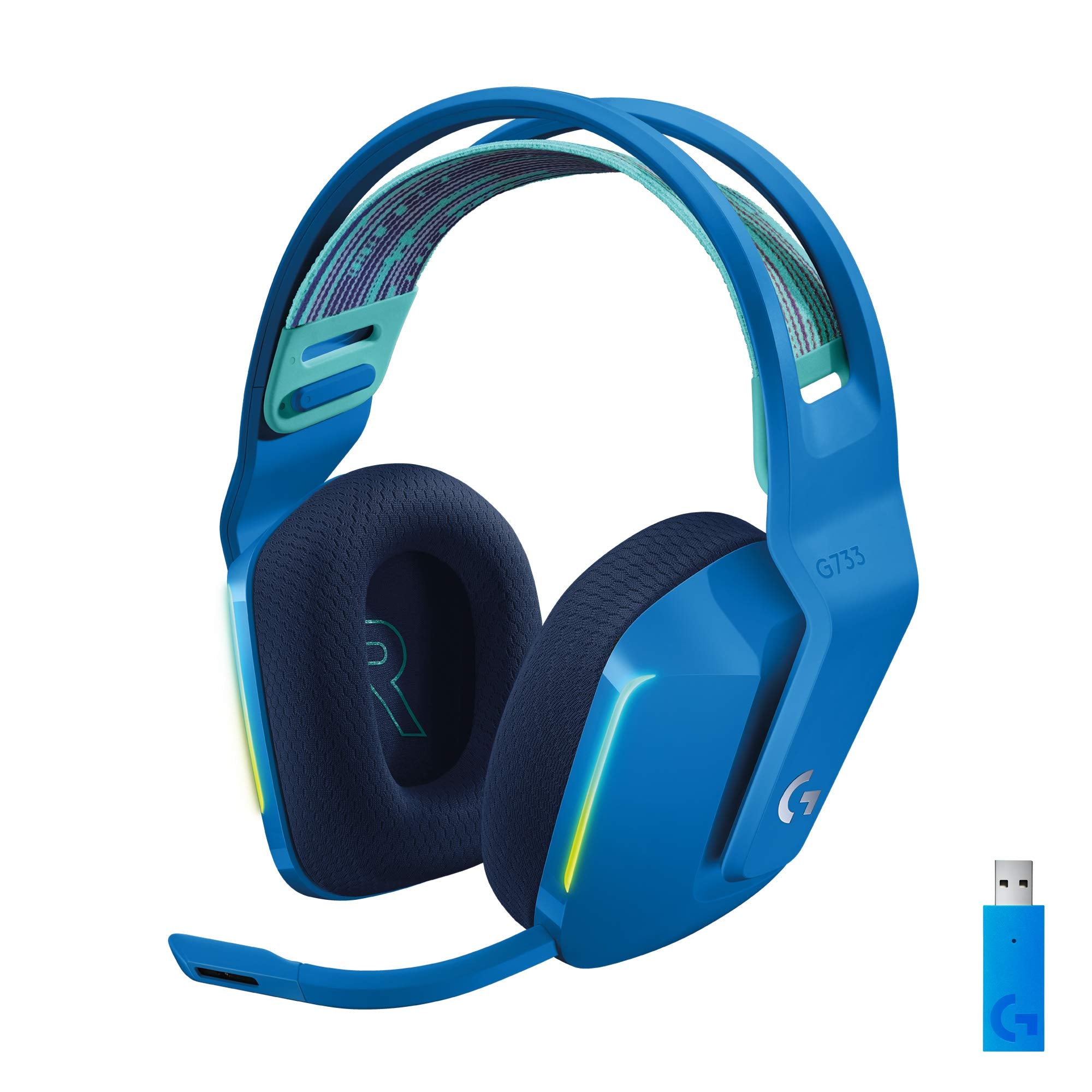 Logitech G733 Lightspeed Wireless Gaming Headset, Suspension Headband, Lightsync RGB, Blue VO!CE Mic, PRO-G Audio – White, Gaming Headset Wireless, PC, PS5, PS4, Switch Compatible