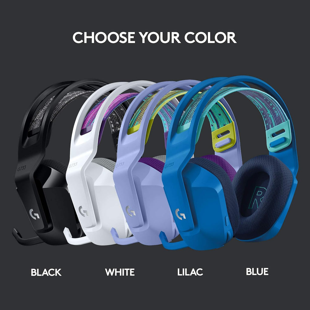 Logitech G733 Lightspeed Wireless Gaming Headset, Suspension Headband, Lightsync RGB, Blue VO!CE Mic, PRO-G Audio – White, Gaming Headset Wireless, PC, PS5, PS4, Switch Compatible