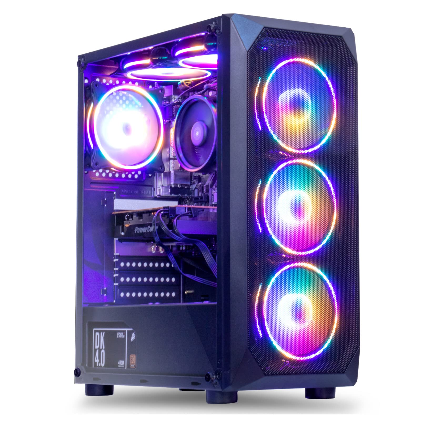 MXZ Gaming PC Desktop Computer, AMD Ryzen 5 5600X, RTX 4070, 16GB DDR4, NVME 1 T SSD, 6RGB Fans, Win 11 Pro Ready, Gamer Desktop Computer(R5 5600X| RTX4070)