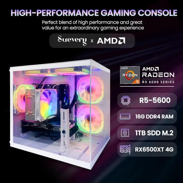 Suevery Gaming PC: Ryzen 5 5600, RX 6500 XT, 16GB, 1TB SSD